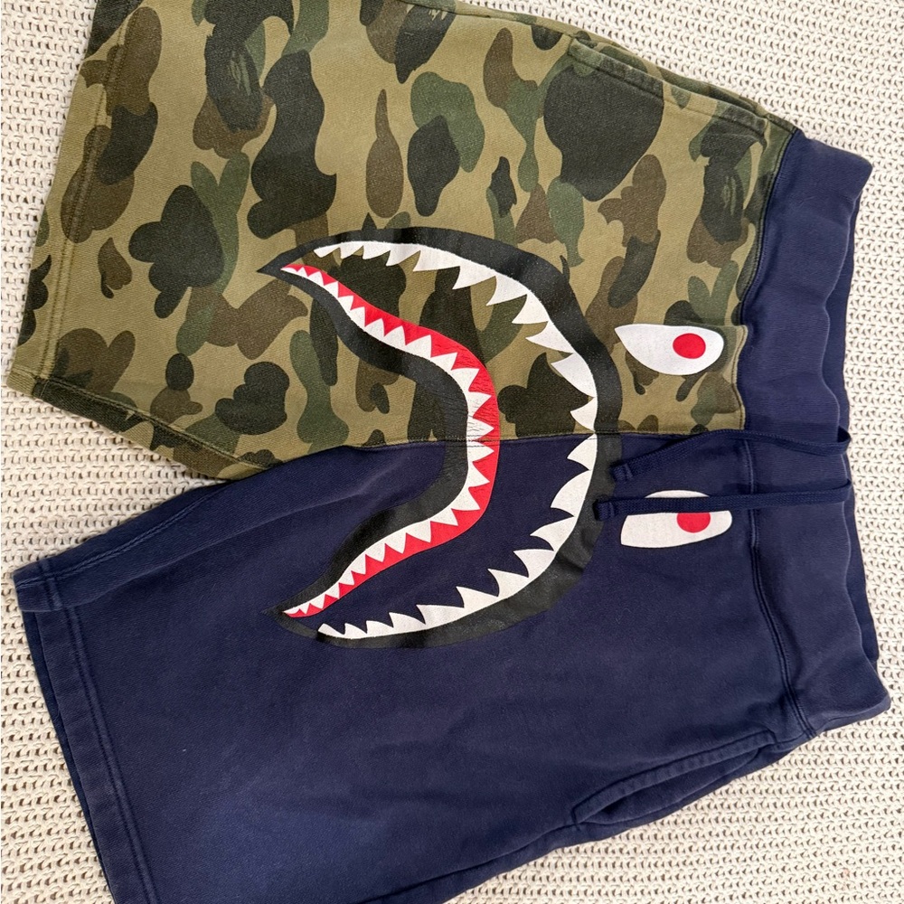 Bape Green and Blue Shark Mouth Shorts